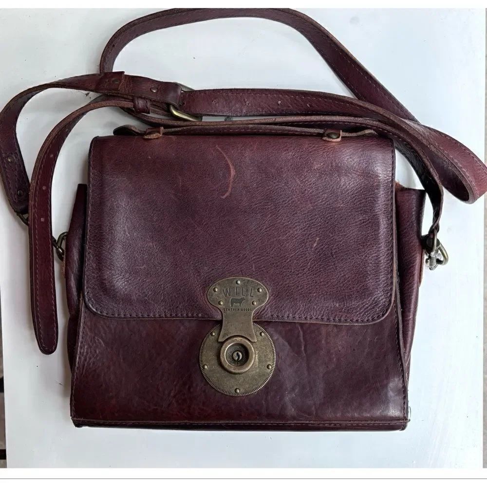 WILL LEATHER GOODS  "Jacques" Burnished Cognac Leather Crossbody/ Messenger Bag